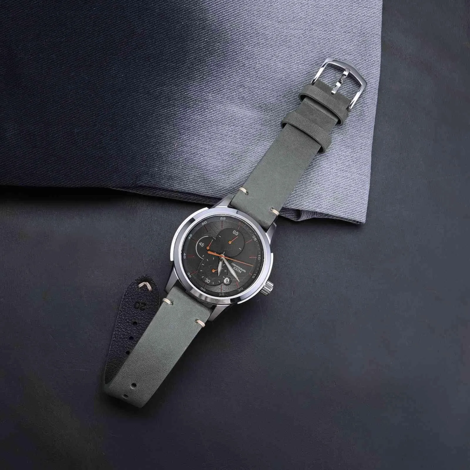 BISONSTRAP Cinturino in Pelle per Orologi da Uomo, Sgancio Rapido, 18mm, Grigio con Fibbia Nera - immagine 7