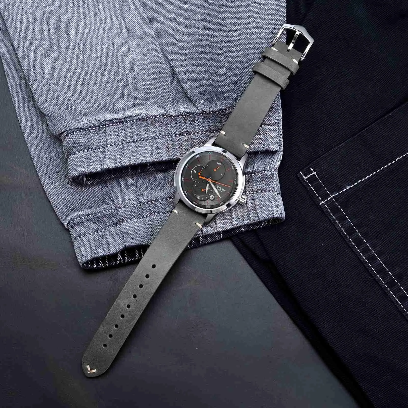 BISONSTRAP Cinturino in Pelle per Orologi da Uomo, Sgancio Rapido, 18mm, Grigio con Fibbia Argento - immagine 5
