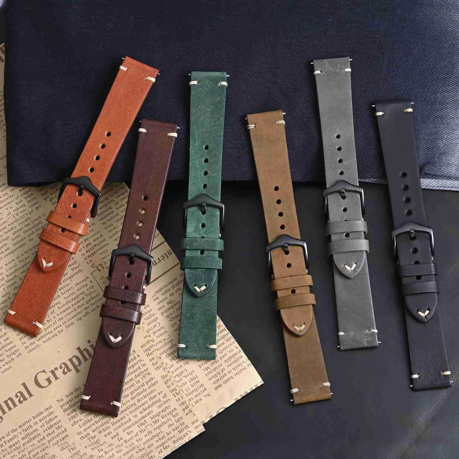 BISONSTRAP Cinturino in Pelle per Orologio da Uomo, Sgancio Rapido, 20mm, Grigio con Fibbia Nera - immagine 6