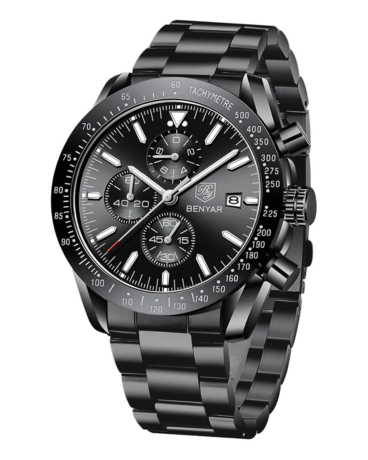 BENYAR Orologio da Uomo Cronografo Analogico al Quarzo Impermeabile LWBY5140SBLKBLK, Cassa Nera Cinturino Nero - immagine 1