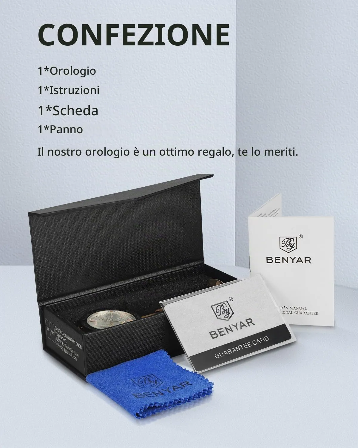 BENYAR Orologio da Uomo Cronografo Analogico al Quarzo Impermeabile LWBY5140SBLKBLK, Cassa Nera Cinturino Nero - immagine 8