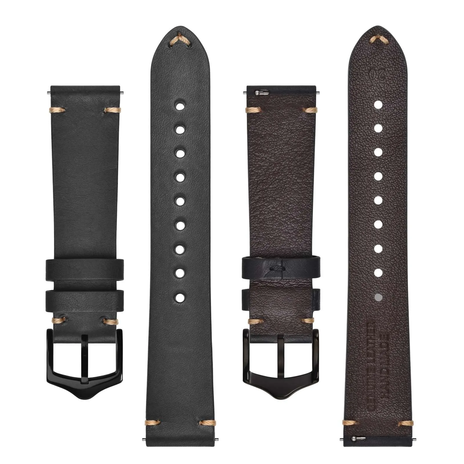 BISONSTRAP Cinturino in Pelle per Orologi da Uomo, Sgancio Rapido, 19mm, Nero con Fibbia Nera - immagine 3