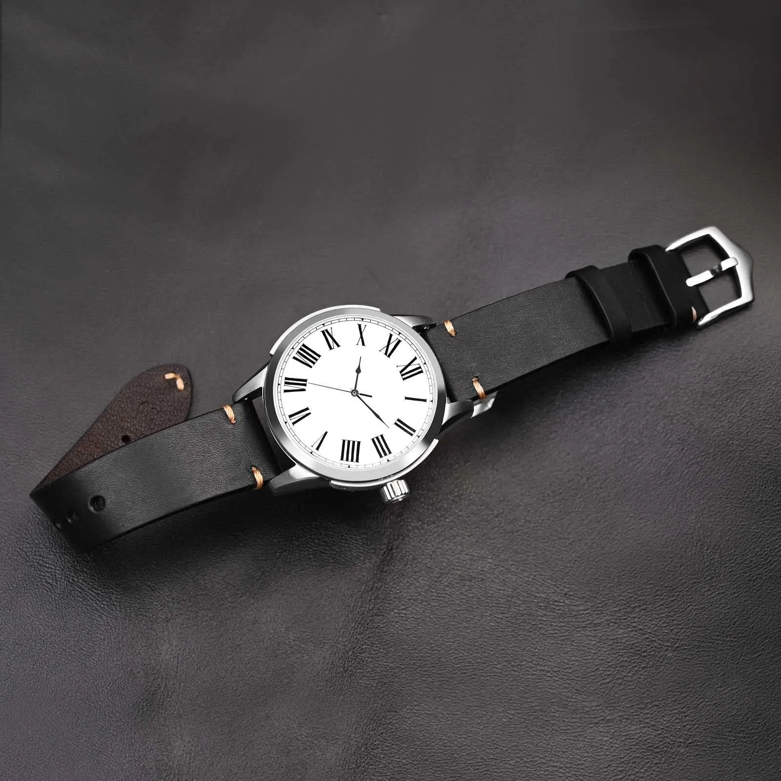 BISONSTRAP Cinturino in Pelle per Orologi da Uomo, Sgancio Rapido, 19mm, Nero con Fibbia Nera - immagine 5