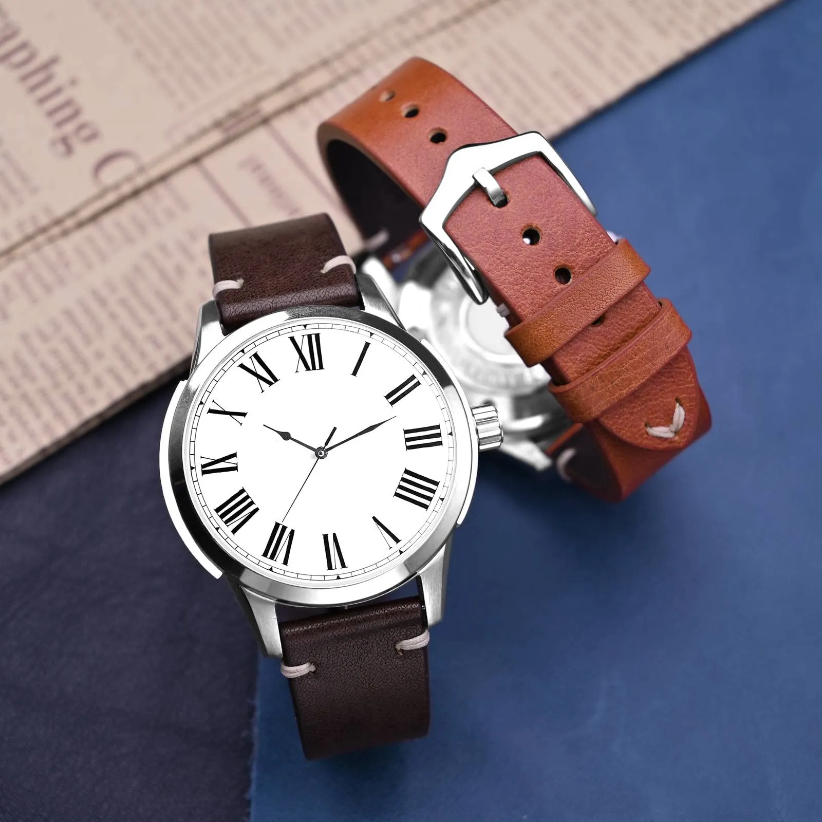 BISONSTRAP Cinturino in Pelle per Orologio da Uomo, 21mm, Marrone Caffè con Fibbia Argento - immagine 2