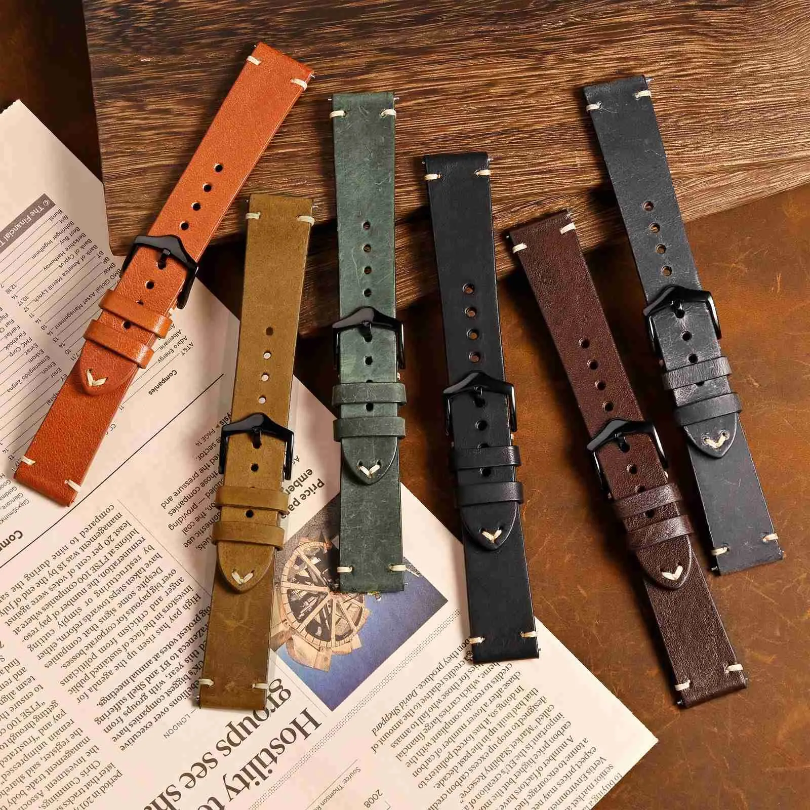 BISONSTRAP Cinturino in Pelle per Orologi da Uomo, Sgancio Rapido, 19mm, Marrone Sella con Fibbia Nera - immagine 7