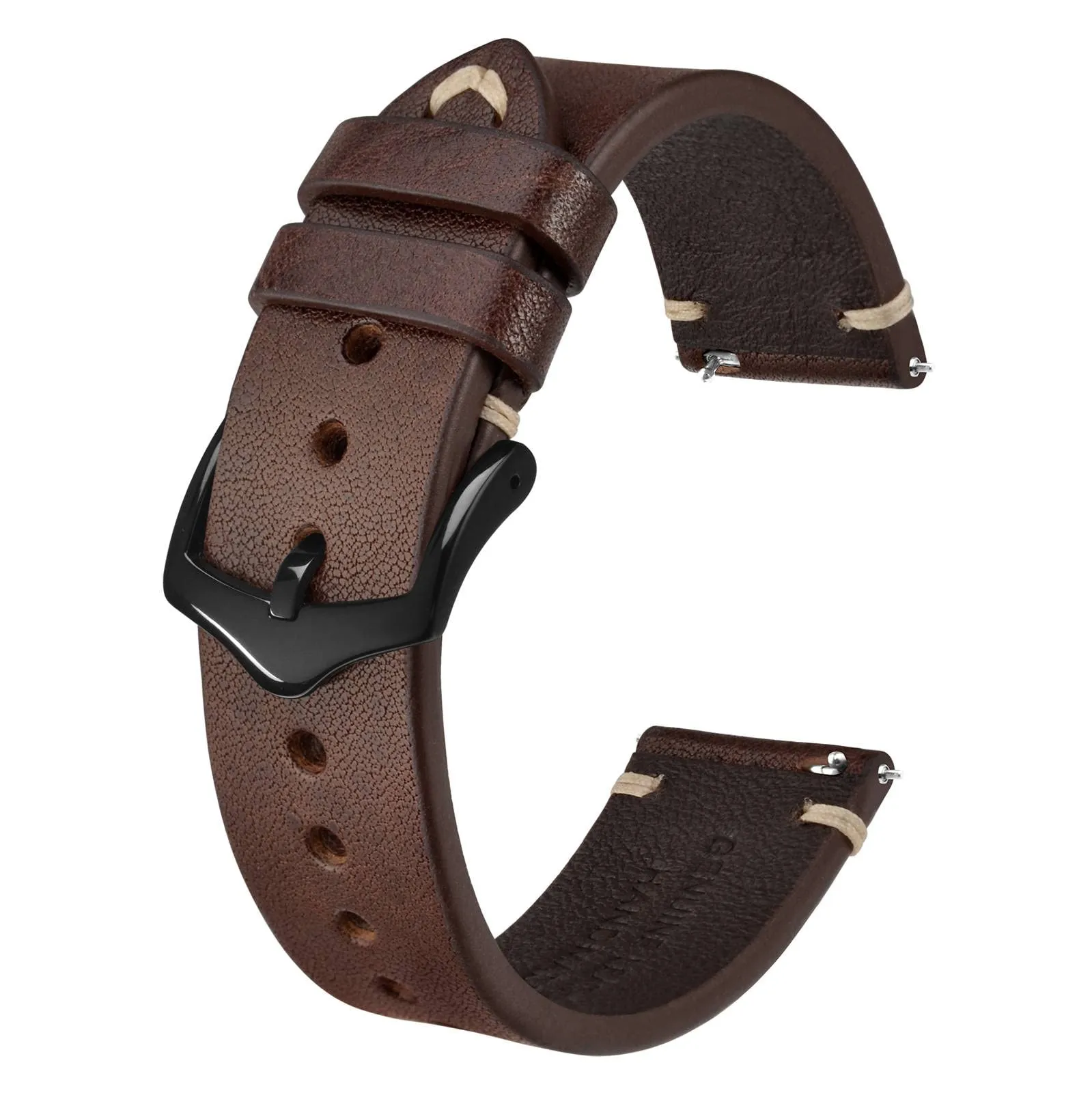 BISONSTRAP Cinturino in Pelle per Orologio Uomo, Sgancio Rapido, 21mm, Marrone Caffè con Fibbia Nera - immagine 1