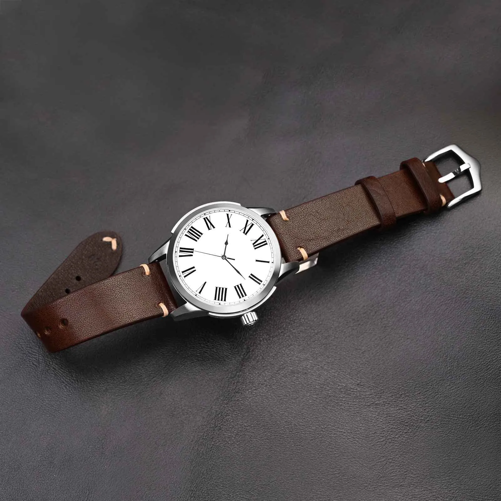 BISONSTRAP Cinturino in Pelle per Orologio Uomo, Sgancio Rapido, 21mm, Marrone Caffè con Fibbia Nera - immagine 5