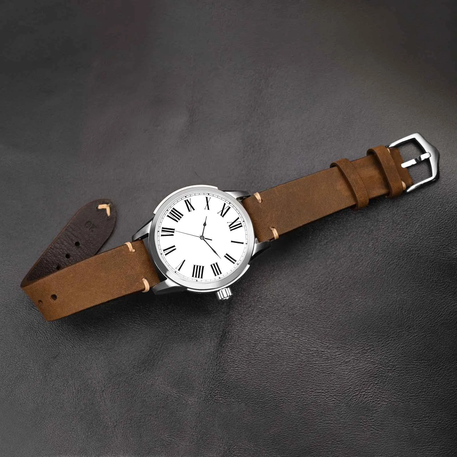 BISONSTRAP Cinturino in Pelle per Orologio da Uomo, 21mm, Marrone Sella con Fibbia Argento, Sgancio Rapido - immagine 5
