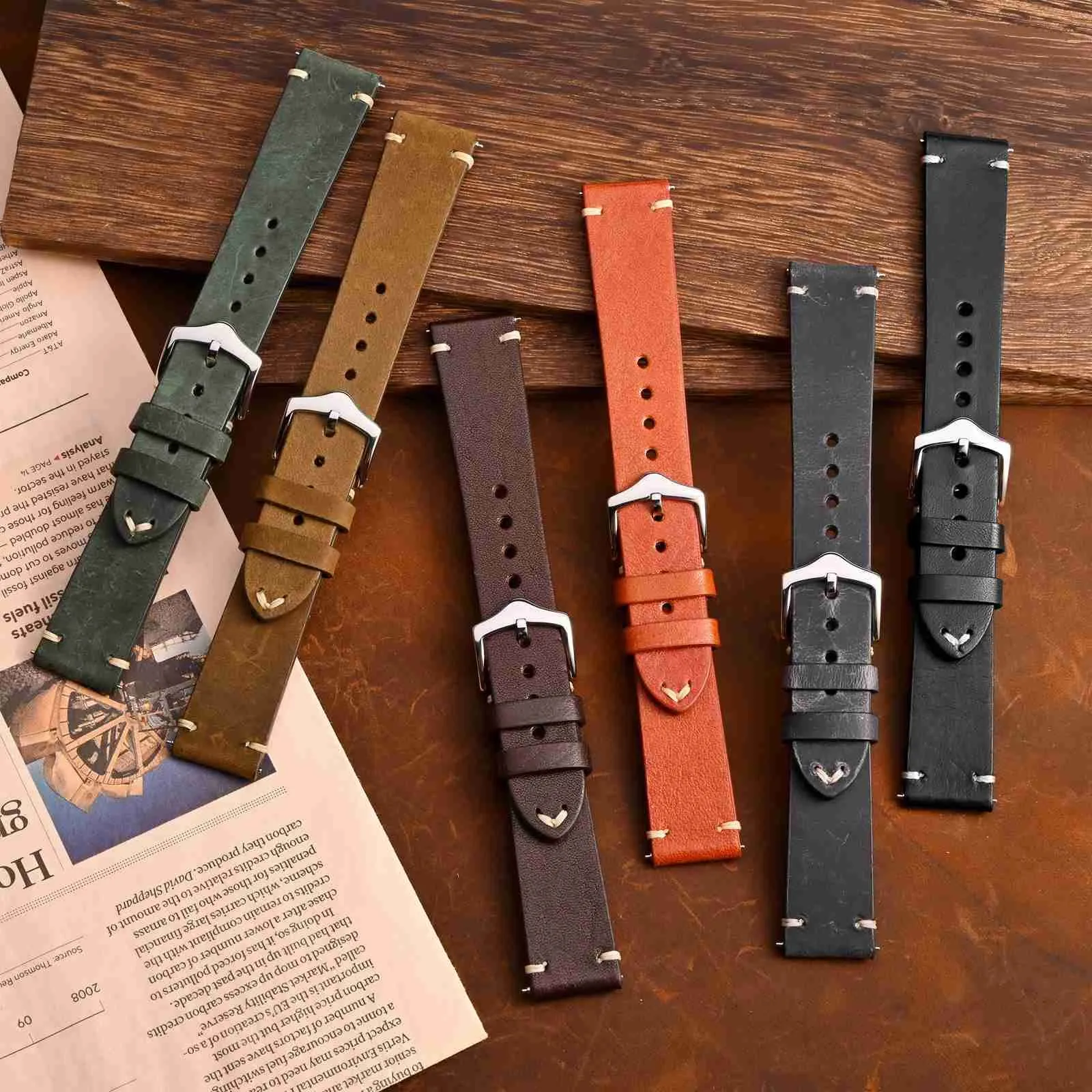 BISONSTRAP Cinturino in Pelle per Orologio da Uomo, 21mm, Marrone Sella con Fibbia Argento, Sgancio Rapido - immagine 7