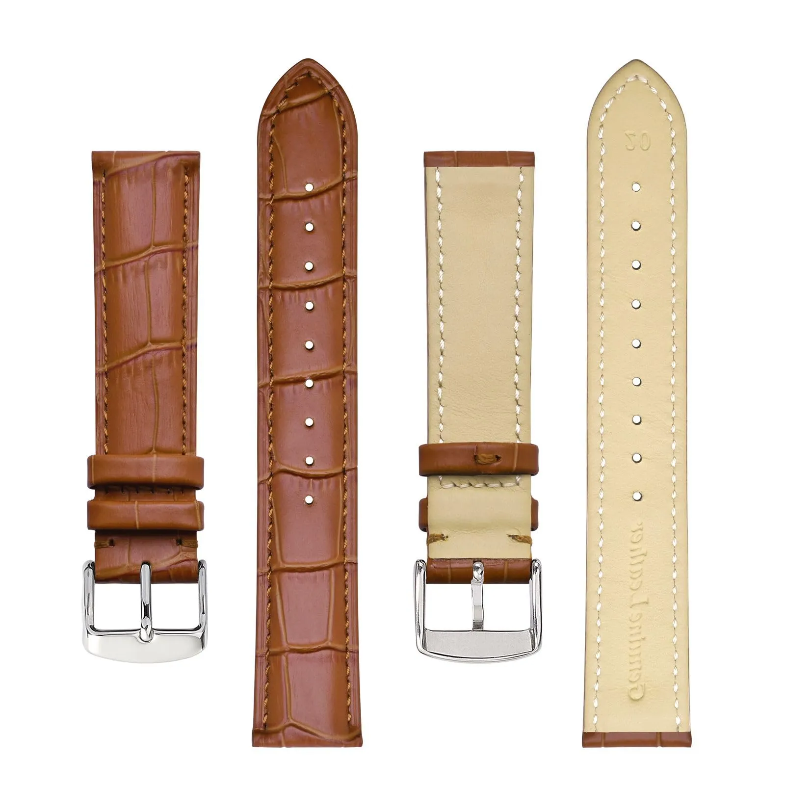 BISONSTRAP Cinturino in Pelle Goffrata Alligatore 18mm, Marrone Toffee con Fibbia Argento - immagine 3