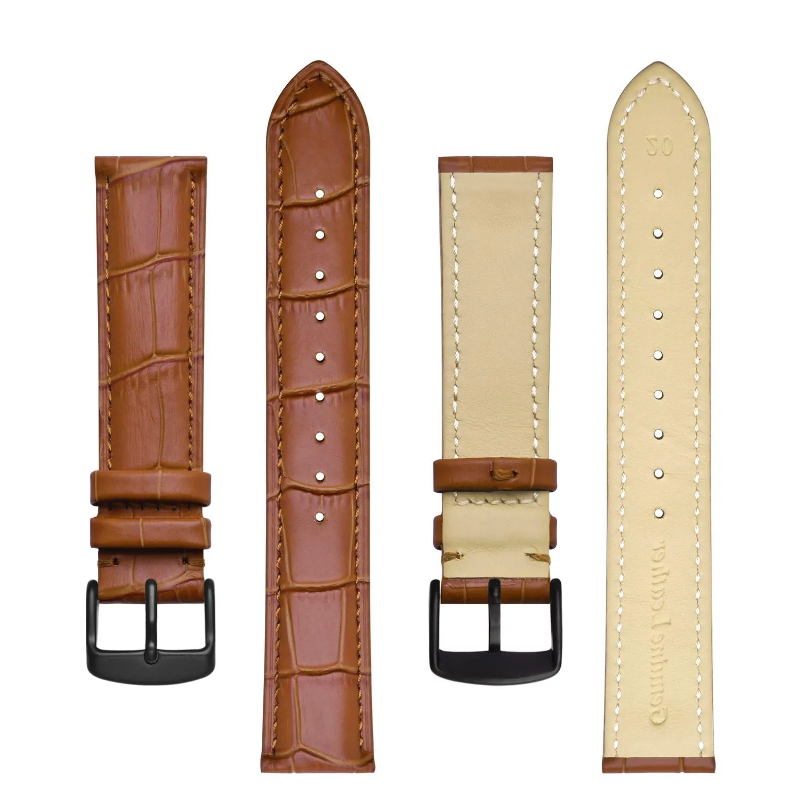 BISONSTRAP Cinturino per Orologi 20mm in Pelle Goffrata Alligatore, Marrone Toffee con Fibbia Nera - immagine 3
