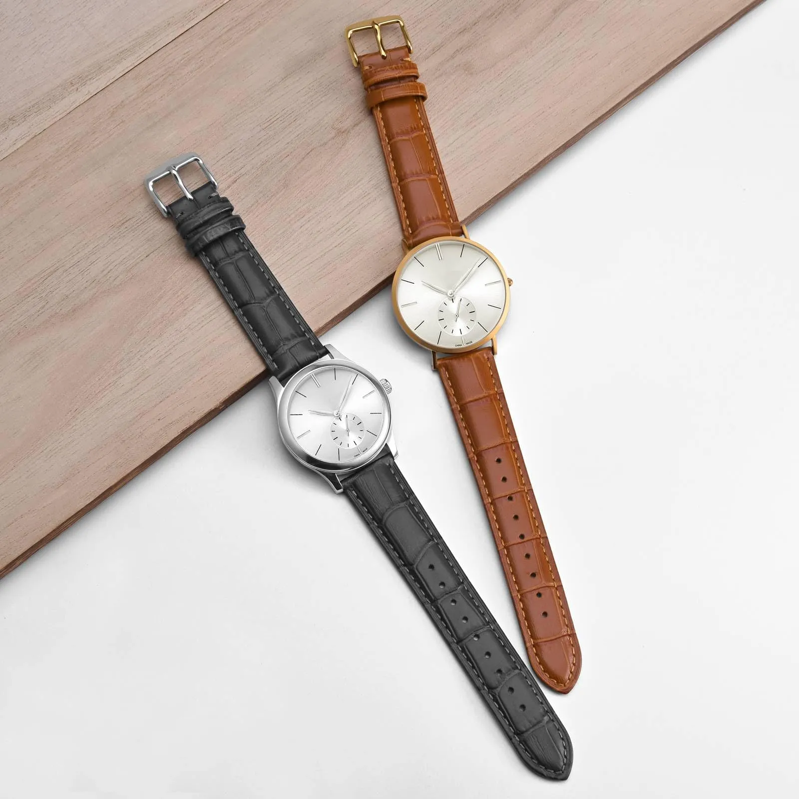 BISONSTRAP Cinturino per Orologi 20mm in Pelle Goffrata Alligatore, Marrone Toffee con Fibbia Nera - immagine 7