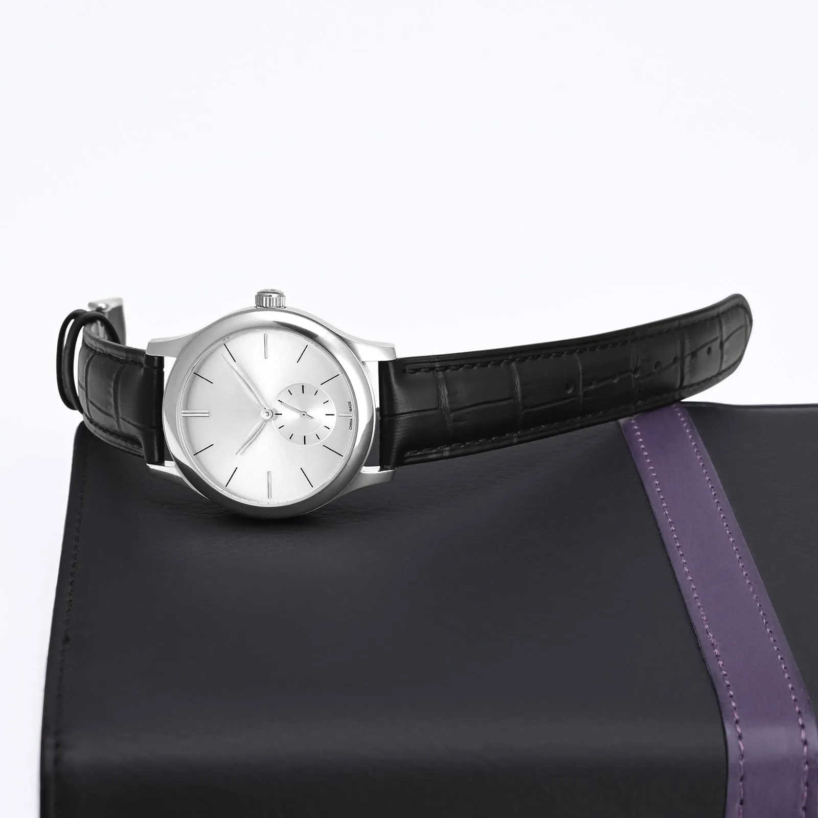 BISONSTRAP Cinturino per Orologi 20mm in Pelle Goffrata Alligatore, Nero con Fibbia Argento - immagine 8