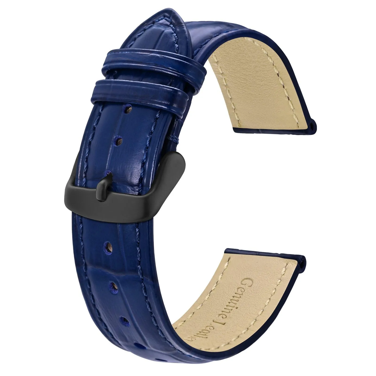 BISONSTRAP Cinturino per Orologi in Pelle Goffrata Alligatore, 24mm, Blu con Fibbia Nera - immagine 1