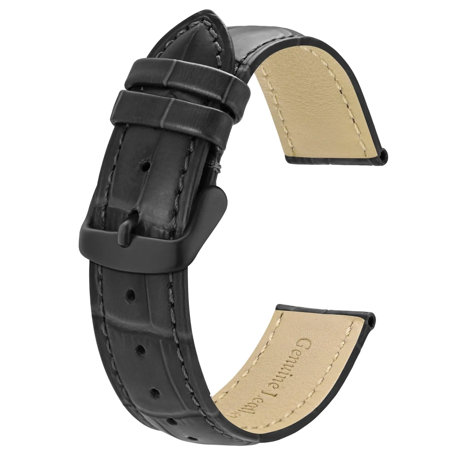BISONSTRAP Cinturino per Orologi in Pelle Goffrata Alligatore, 24mm, Grigio Scuro con Fibbia Nera - immagine 1