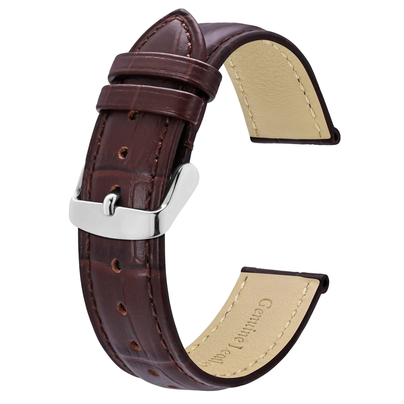 BISONSTRAP Cinturino per Orologi 22mm in Pelle Goffrata Alligatore, Marrone Caffè con Fibbia Argento - immagine 1