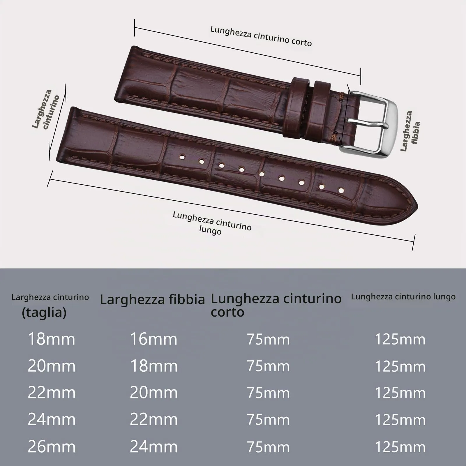 BISONSTRAP Cinturino per Orologi 22mm in Pelle Goffrata Alligatore, Marrone Caffè con Fibbia Argento - immagine 5