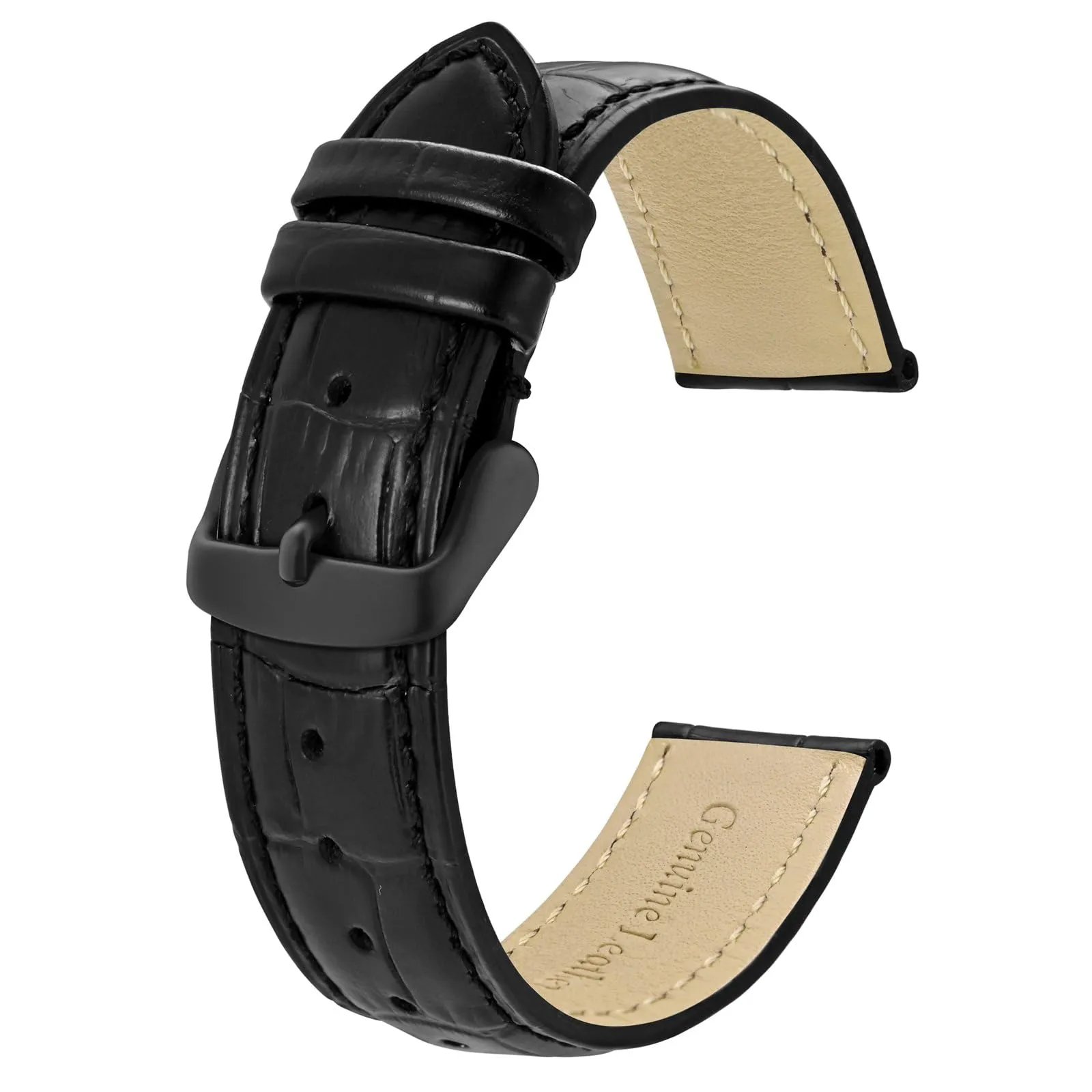 BISONSTRAP Cinturino per Orologi 26mm in Pelle Goffrata Alligatore, Nero con Fibbia Nera - immagine 1