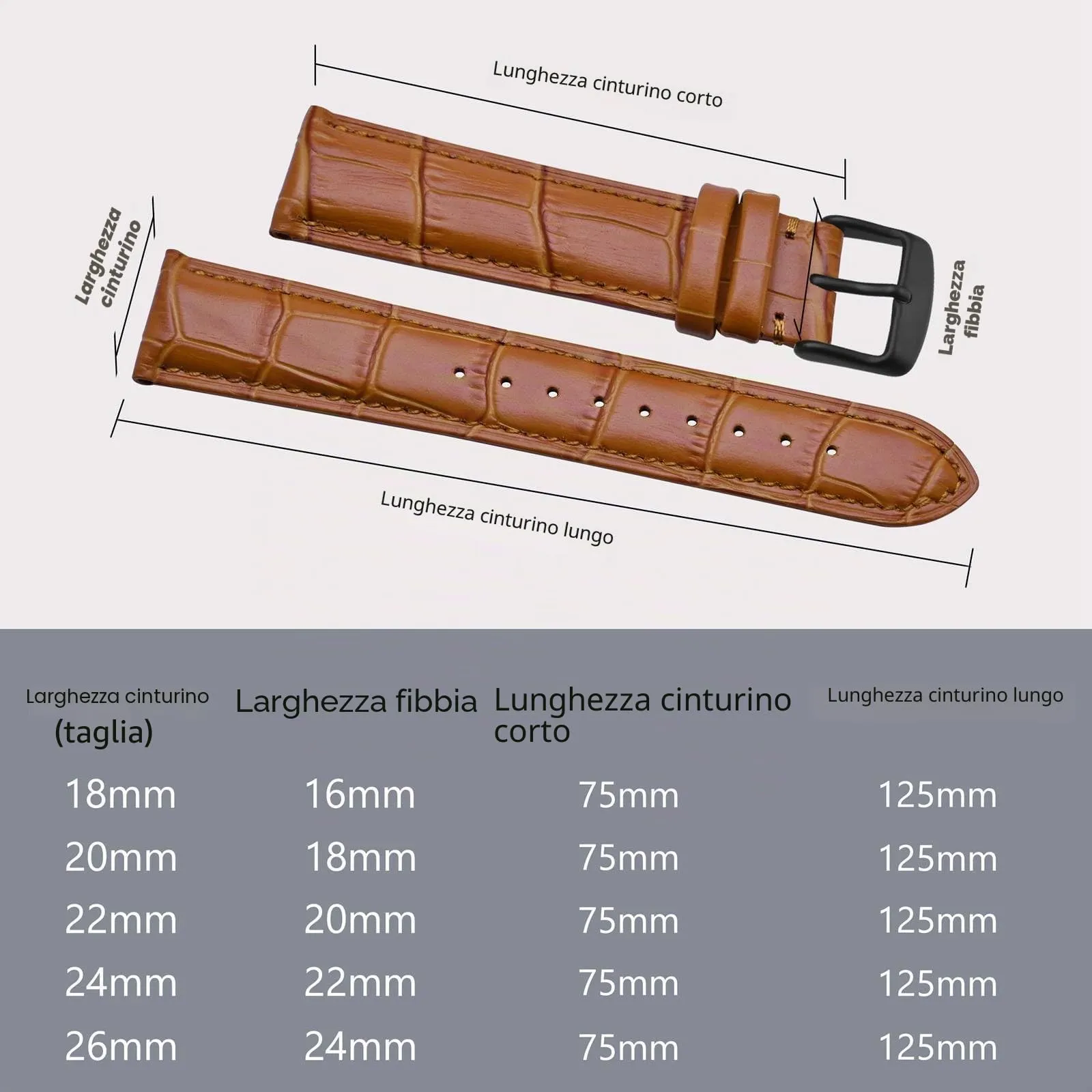 BISONSTRAP Cinturino per Orologi in Pelle Goffrata Alligatore, 18mm, Marrone Toffee con Fibbia Nera - immagine 5