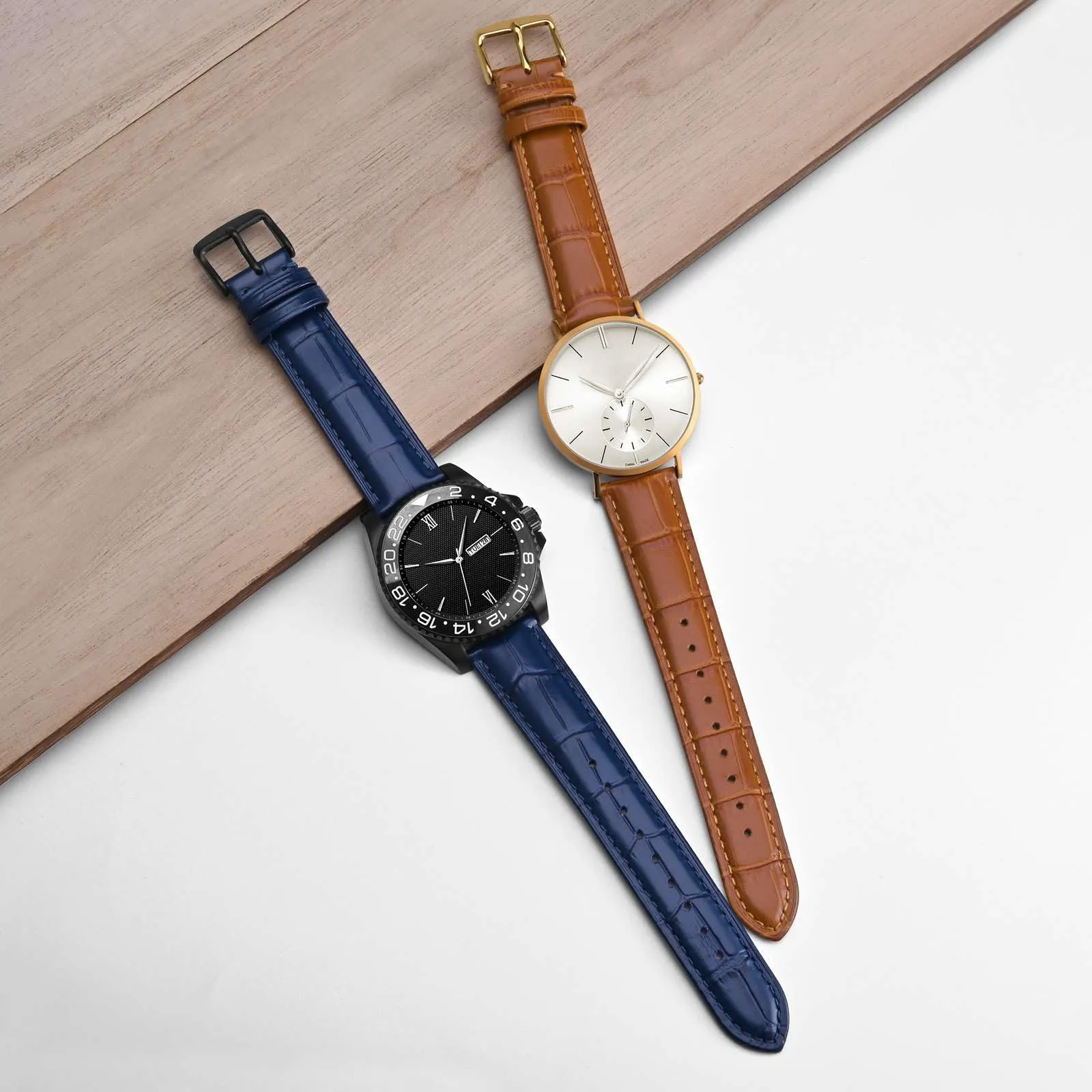 BISONSTRAP Cinturino per Orologi in Pelle Goffrata Alligatore 22mm, Blu con Fibbia Argento - immagine 7