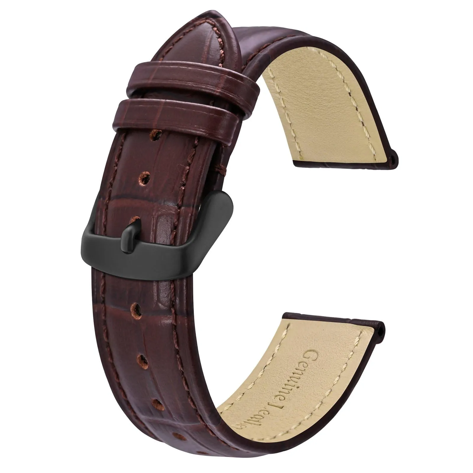 BISONSTRAP Cinturino per Orologi in Pelle Goffrata Alligatore 26mm, Marrone Caffè con Fibbia Nera - immagine 1