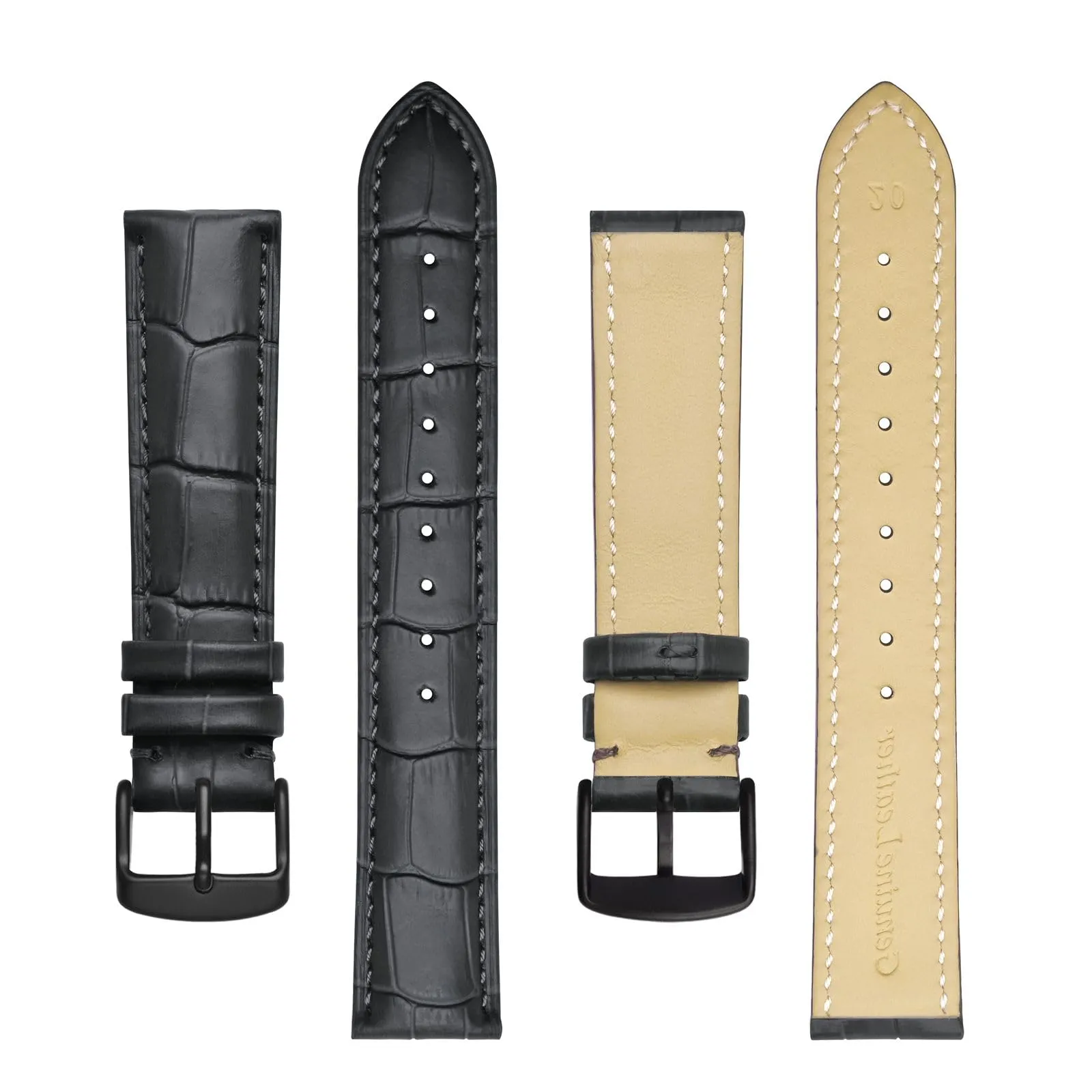 BISONSTRAP Cinturino per Orologi 18mm in Pelle Goffrata Alligatore, Grigio Scuro con Fibbia Nera - immagine 3