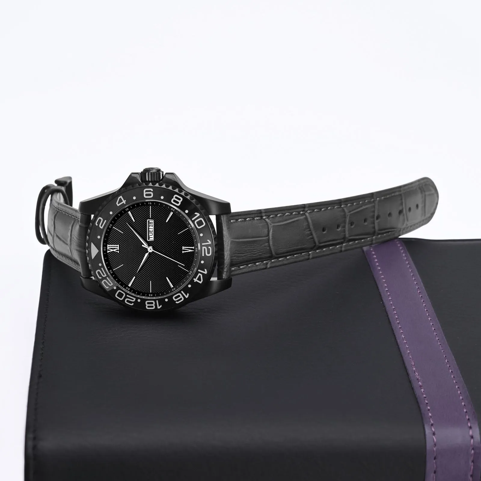 BISONSTRAP Cinturino per Orologi 18mm in Pelle Goffrata Alligatore, Grigio Scuro con Fibbia Nera - immagine 8
