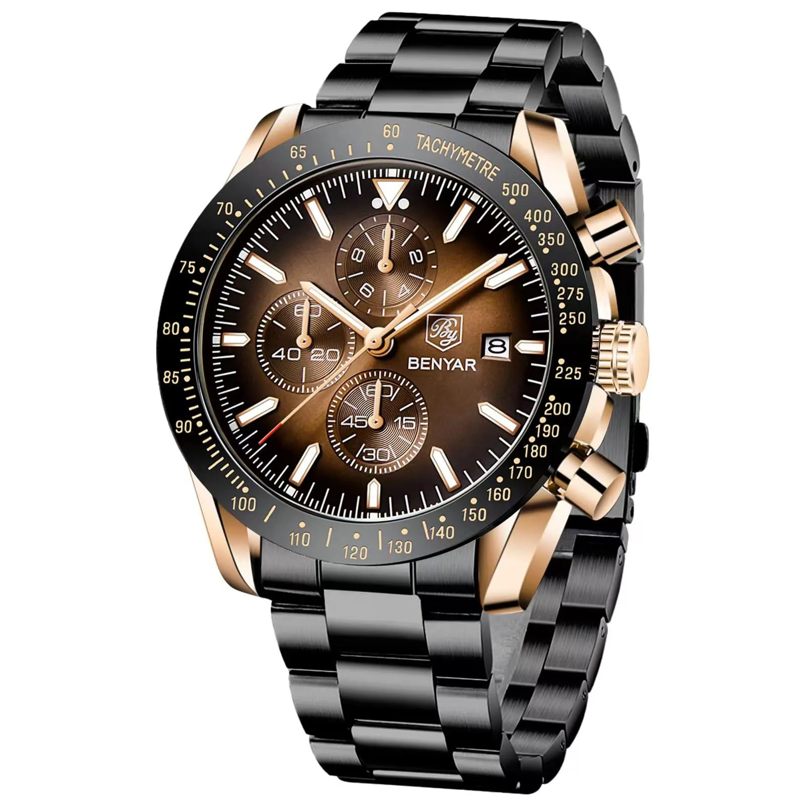 BENYAR 5140 Orologio da Uomo Cronografo Analogico al Quarzo Impermeabile, Marrone-2 - immagine 1
