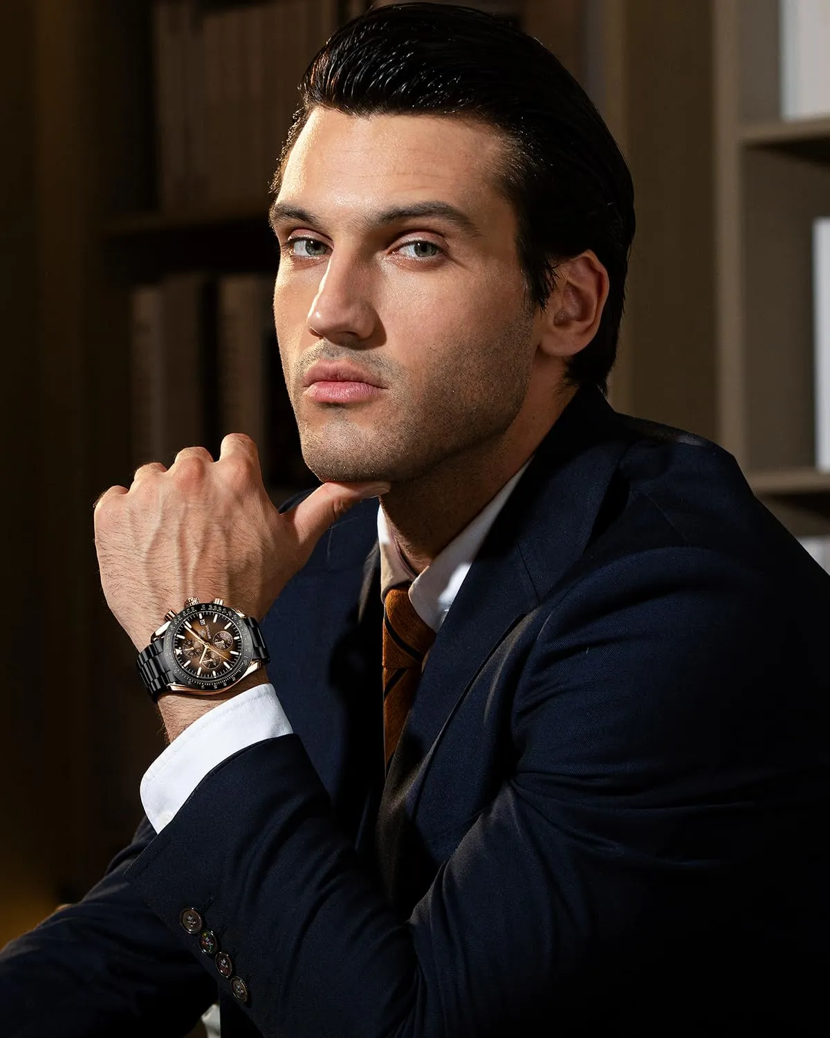 BENYAR 5140 Orologio da Uomo Cronografo Analogico al Quarzo Impermeabile, Marrone-2 - immagine 2