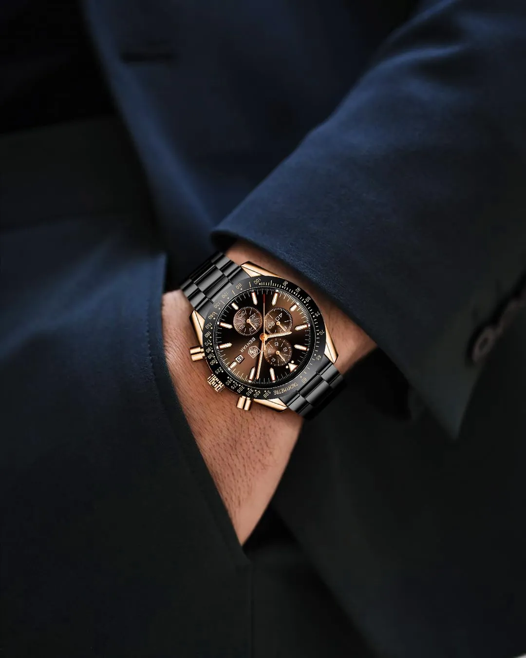 BENYAR 5140 Orologio da Uomo Cronografo Analogico al Quarzo Impermeabile, Marrone-2 - immagine 3