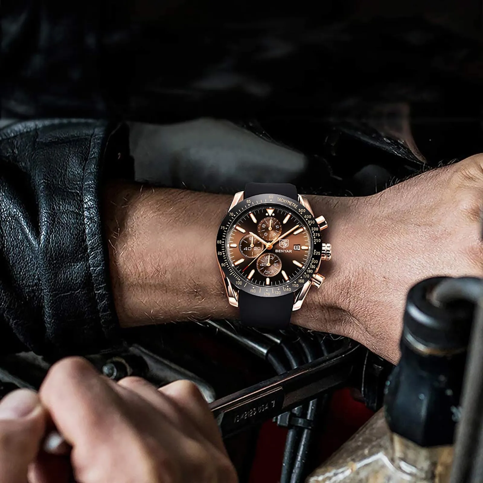 Benyar 5140 Orologio da Uomo Cronografo Analogico al Quarzo, Marrone Oro-2 - immagine 3