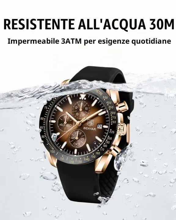 Benyar 5140 Orologio da Uomo Cronografo Analogico al Quarzo, Marrone Oro-2 - immagine 4