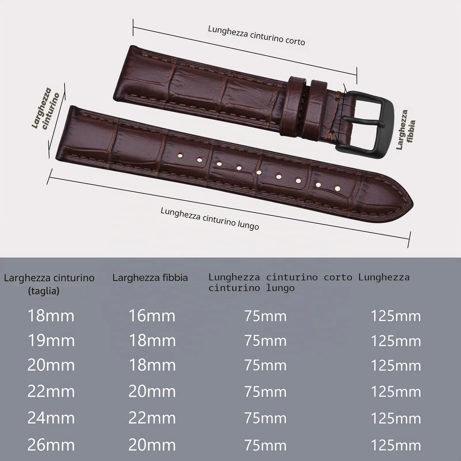 BISONSTRAP Cinturino per Orologi 19mm in Pelle Goffrata Alligatore, Marrone Caffè con Fibbia Nera - immagine 5