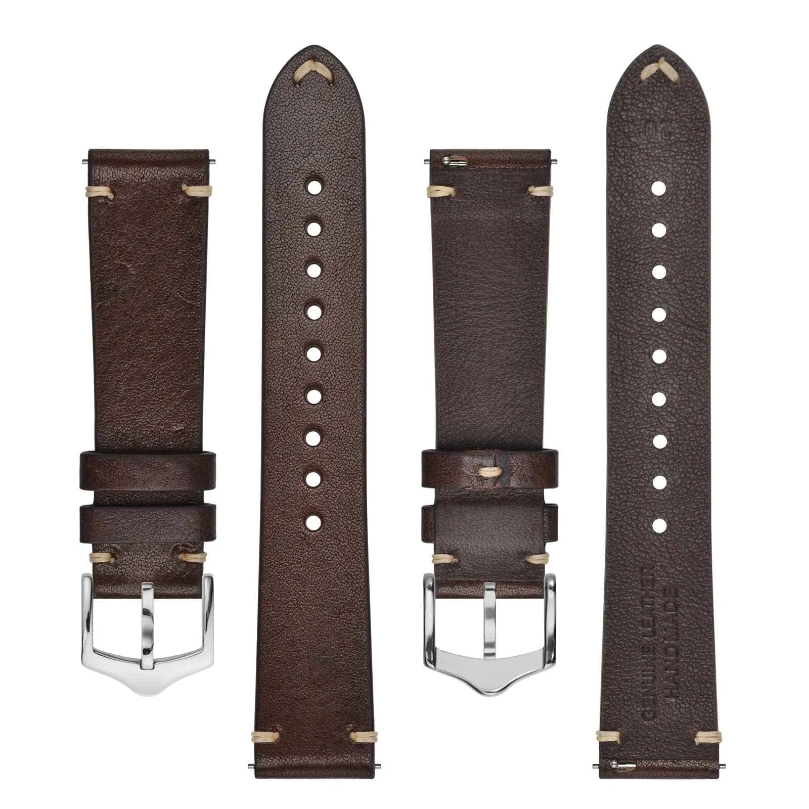 BISONSTRAP Cinturino in Pelle per Orologio da Uomo, Sgancio Rapido, 23mm, Marrone Caffè con Fibbia Argento - immagine 3