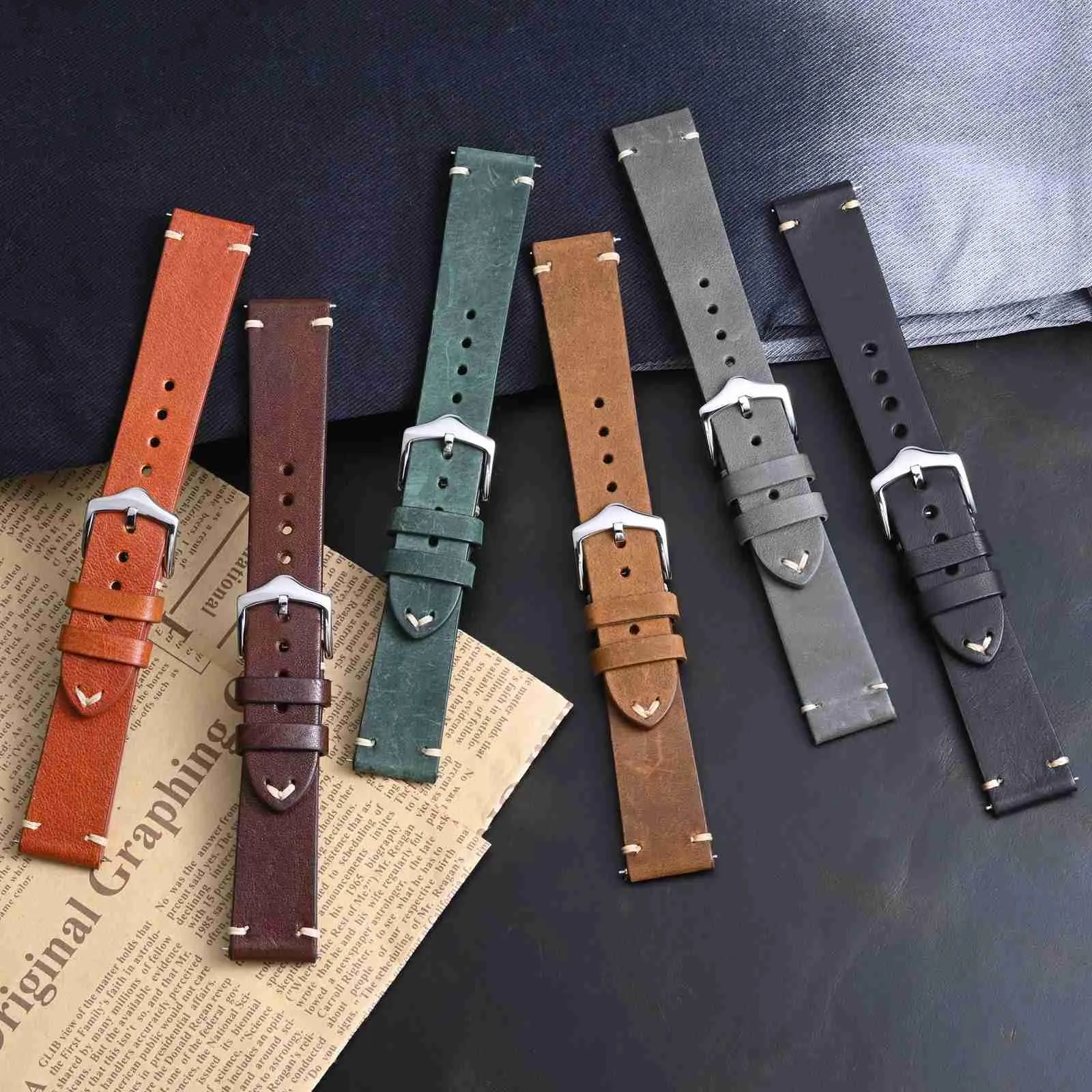 BISONSTRAP Cinturino in Pelle per Orologio da Uomo, Sgancio Rapido, 23mm, Marrone Caffè con Fibbia Argento - immagine 7