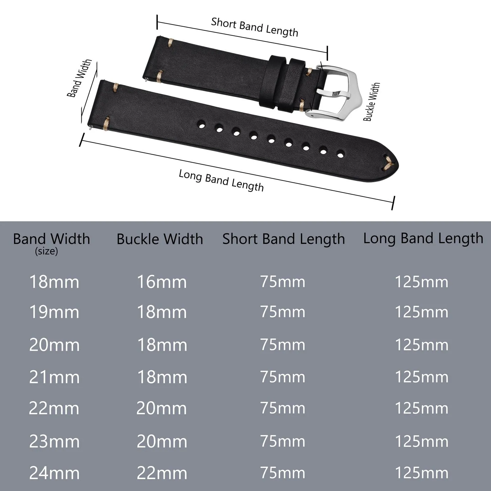 BISONSTRAP Cinturino in Pelle per Orologio da Uomo, Sgancio Rapido, 24mm, Nero con Fibbia Argento - immagine 9