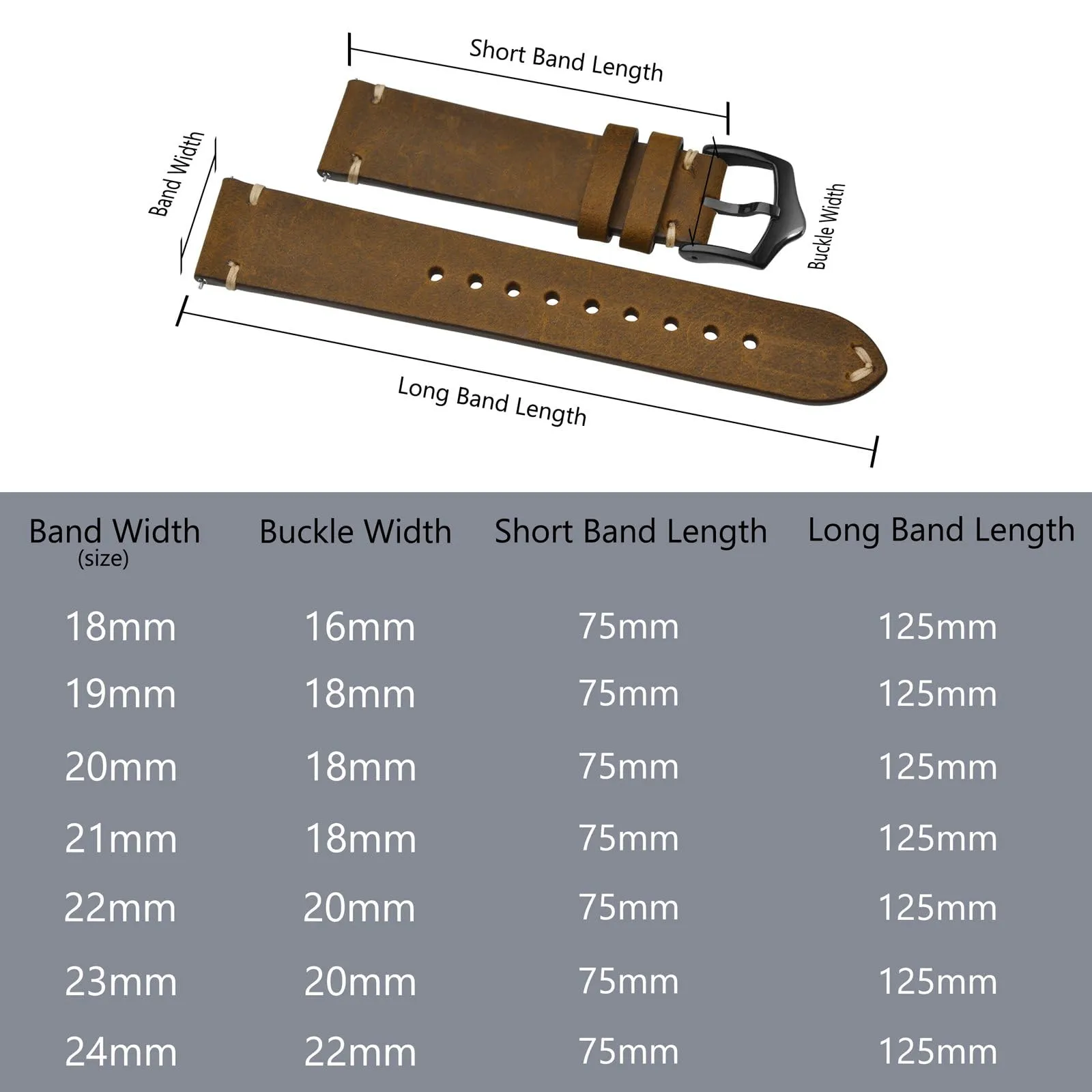 BISONSTRAP Cinturino in Pelle per Orologio da Uomo, Sgancio Rapido, 23mm, Marrone Sella con Fibbia Nera - immagine 9