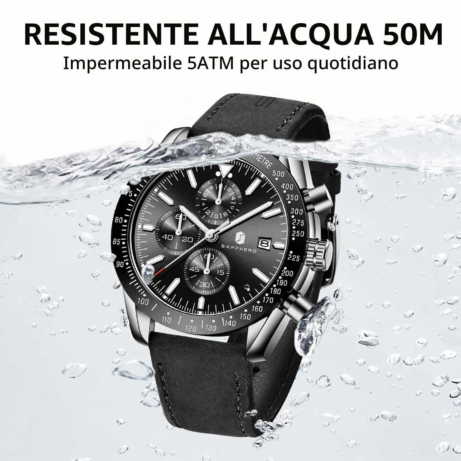 BENYAR Orologio Uomo Analogico al Quarzo Cronografo Impermeabile con Data e Cinturino in Pelle LDSO2218-2 - immagine 5