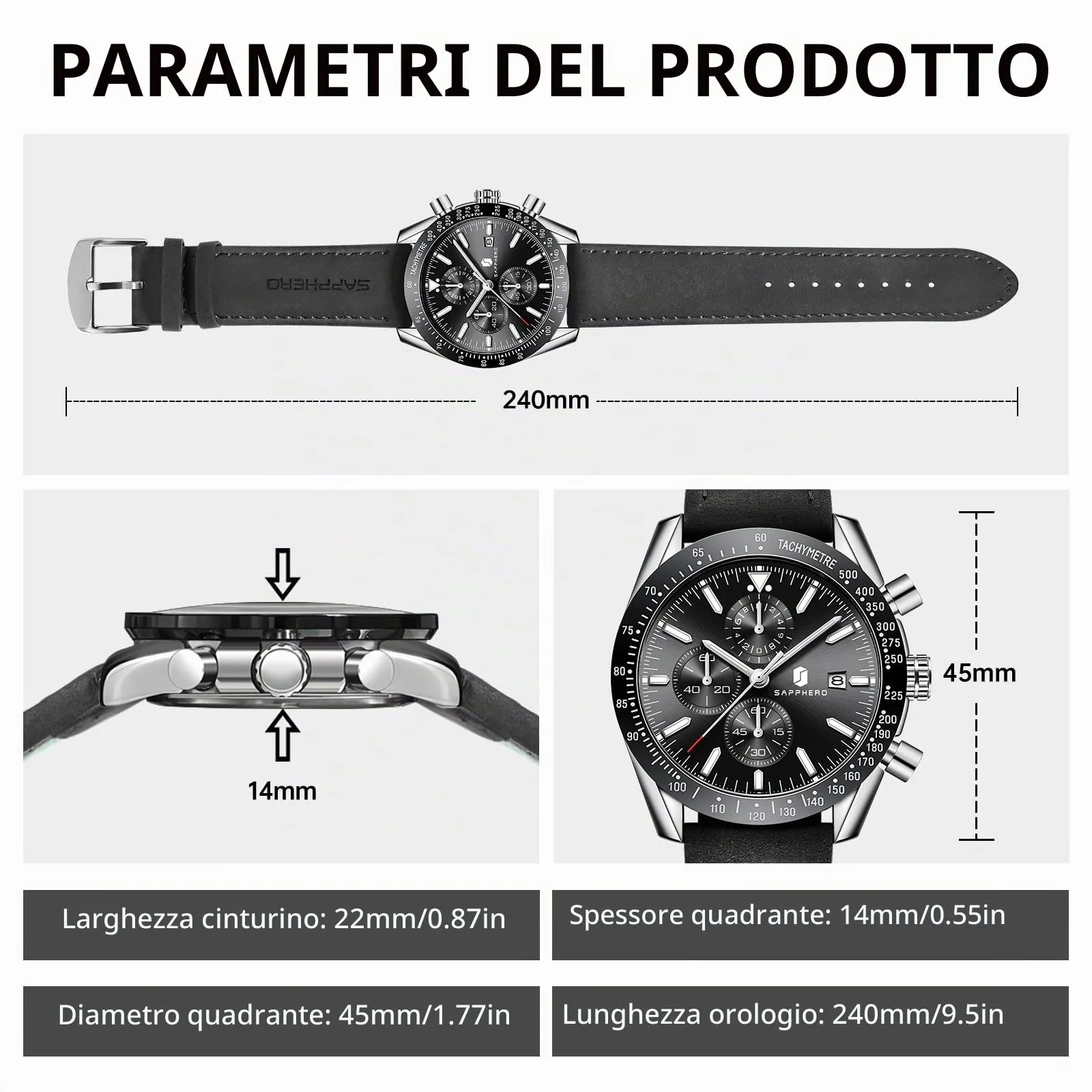 BENYAR Orologio Uomo Analogico al Quarzo Cronografo Impermeabile con Data e Cinturino in Pelle LDSO2218-2 - immagine 6