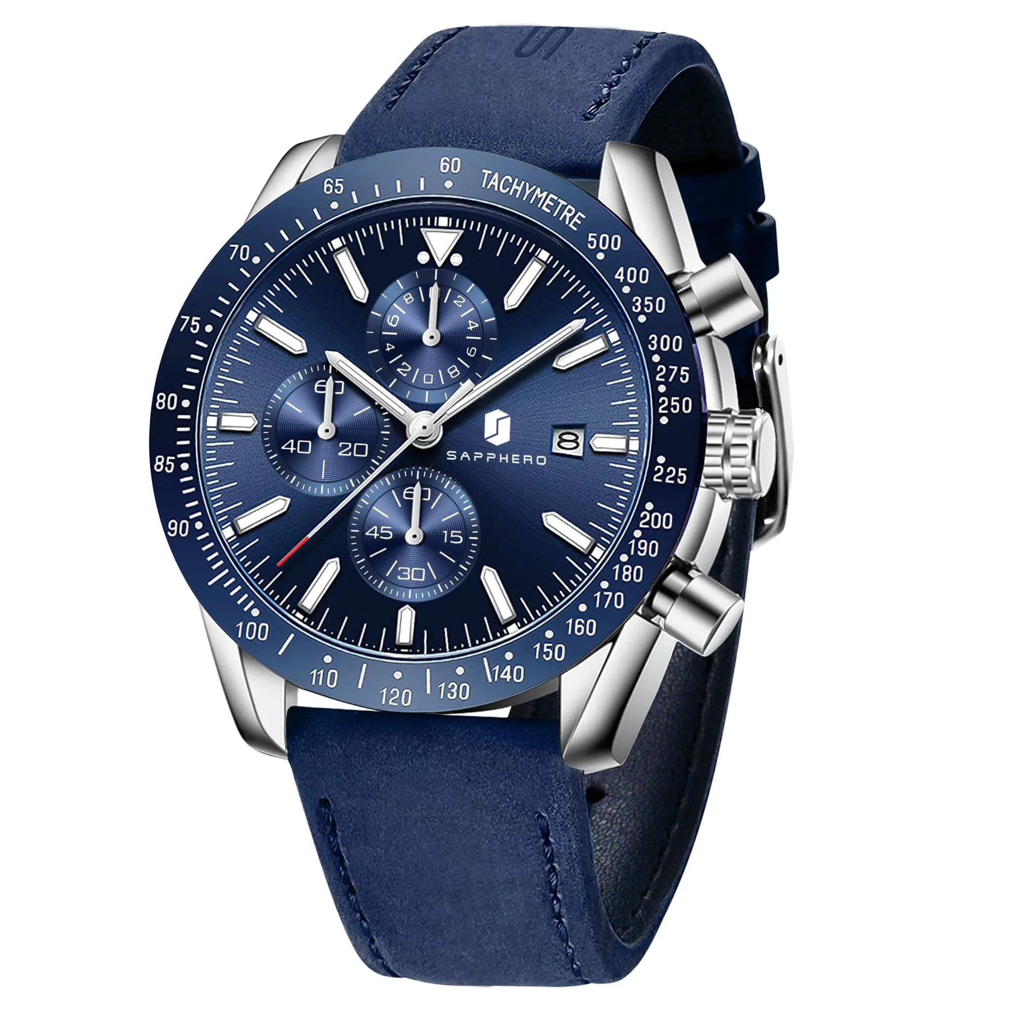 BENYAR Orologio da Uomo Cronografo Analogico al Quarzo Impermeabile, Cinturino Blu e Cassa Argentata - immagine 1