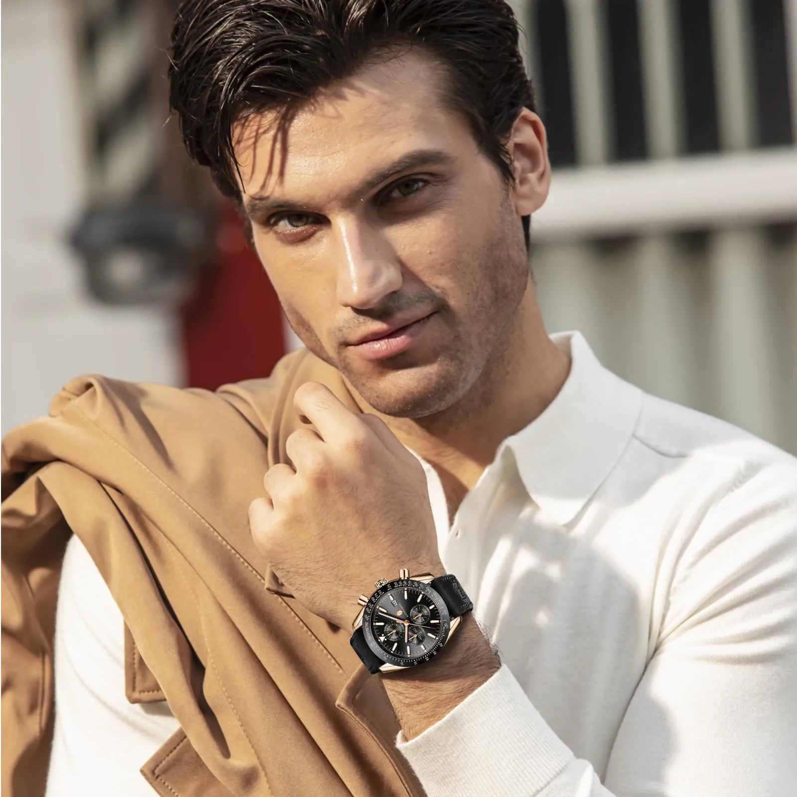 BENYAR Orologio da Polso Uomo Analogico al Quarzo Cronografo in Pelle LDSO2218-1 - immagine 2