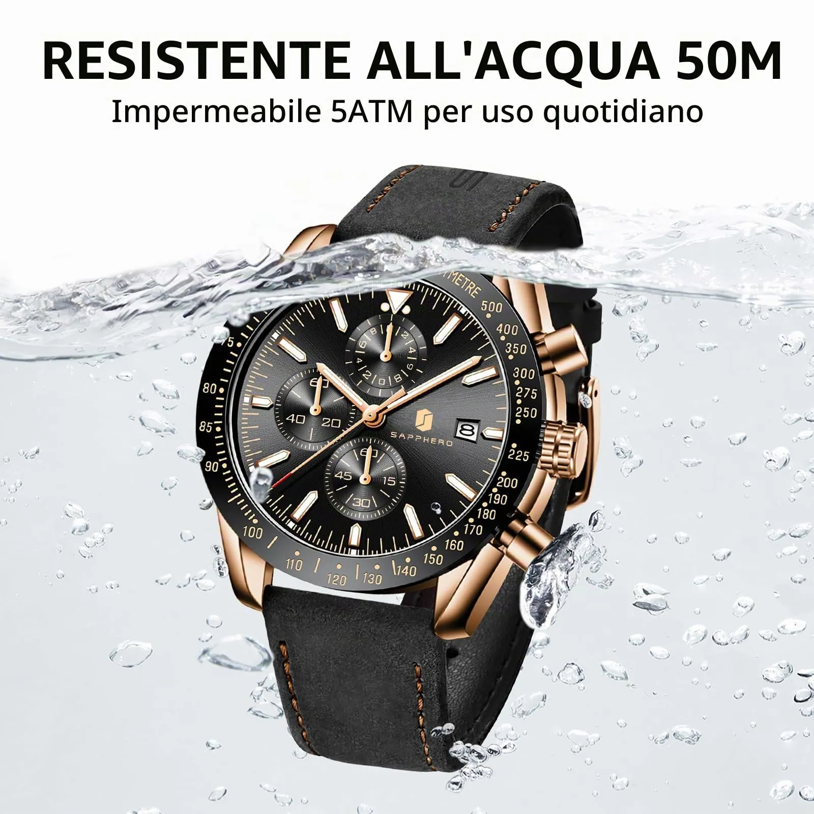 BENYAR Orologio da Polso Uomo Analogico al Quarzo Cronografo in Pelle LDSO2218-1 - immagine 5