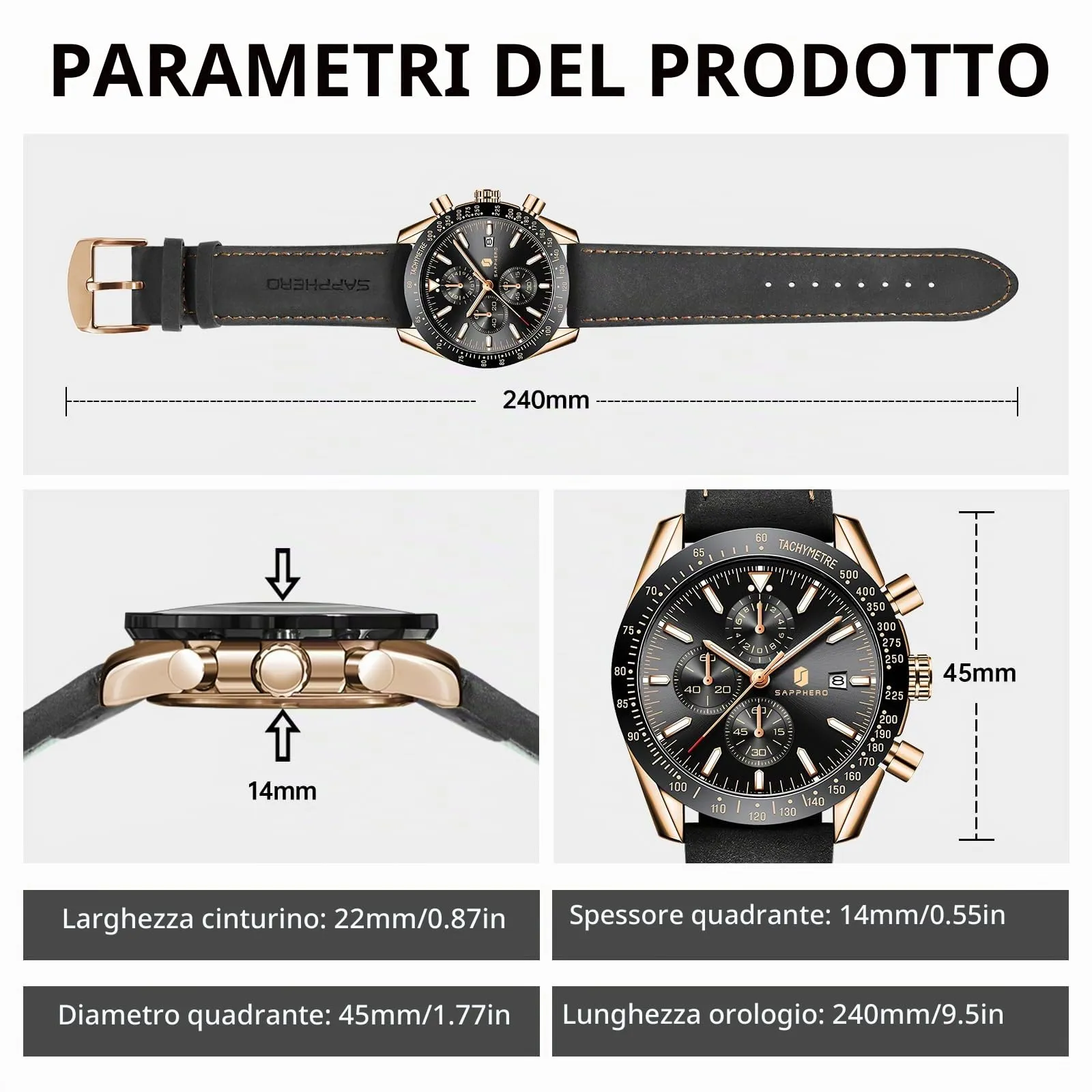 BENYAR Orologio da Polso Uomo Analogico al Quarzo Cronografo in Pelle LDSO2218-1 - immagine 6