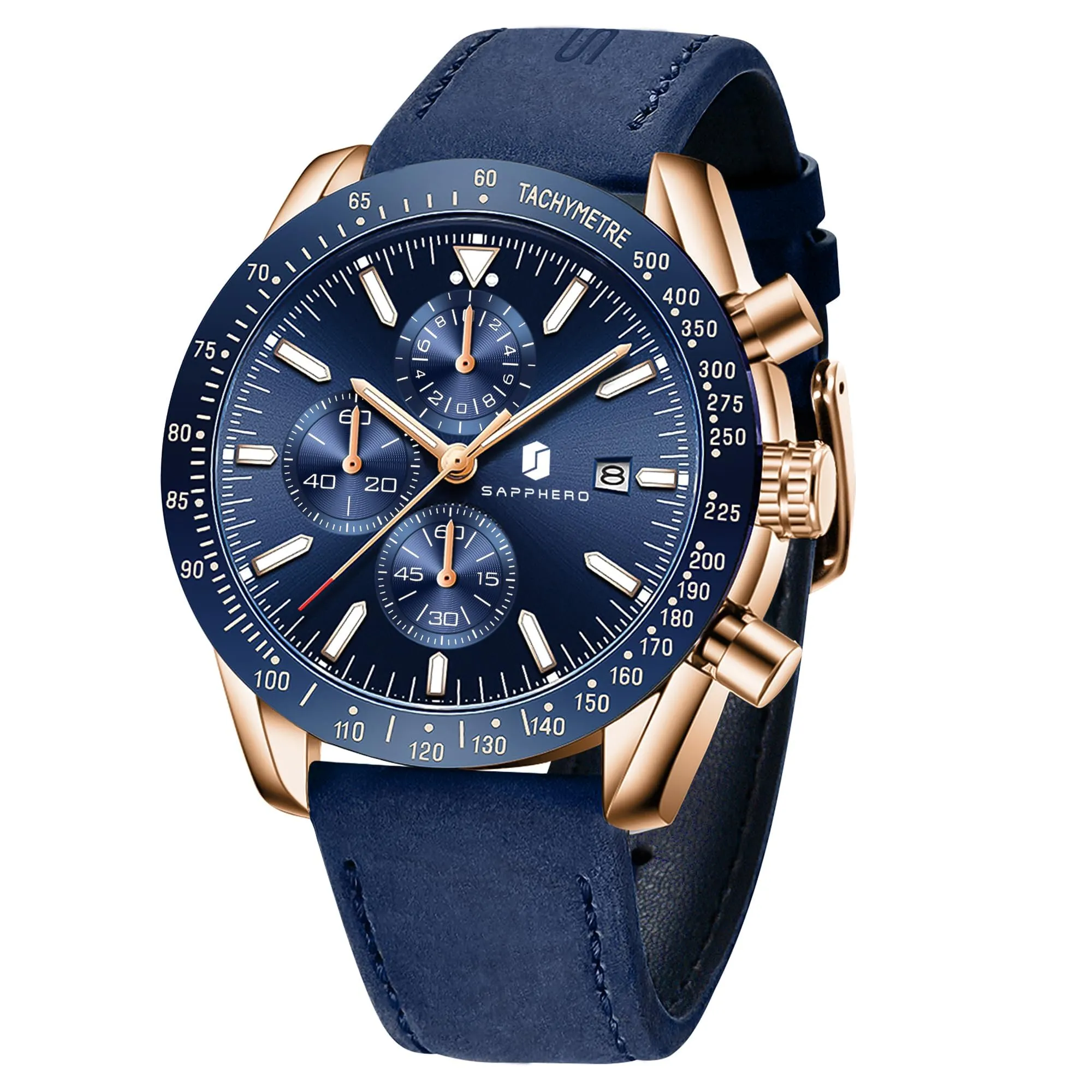 BENYAR Orologio da Uomo Cronografo Analogico al Quarzo LDSO2218-4, Cinturino Blu, Quadrante Blu, Cassa Dorata - immagine 1