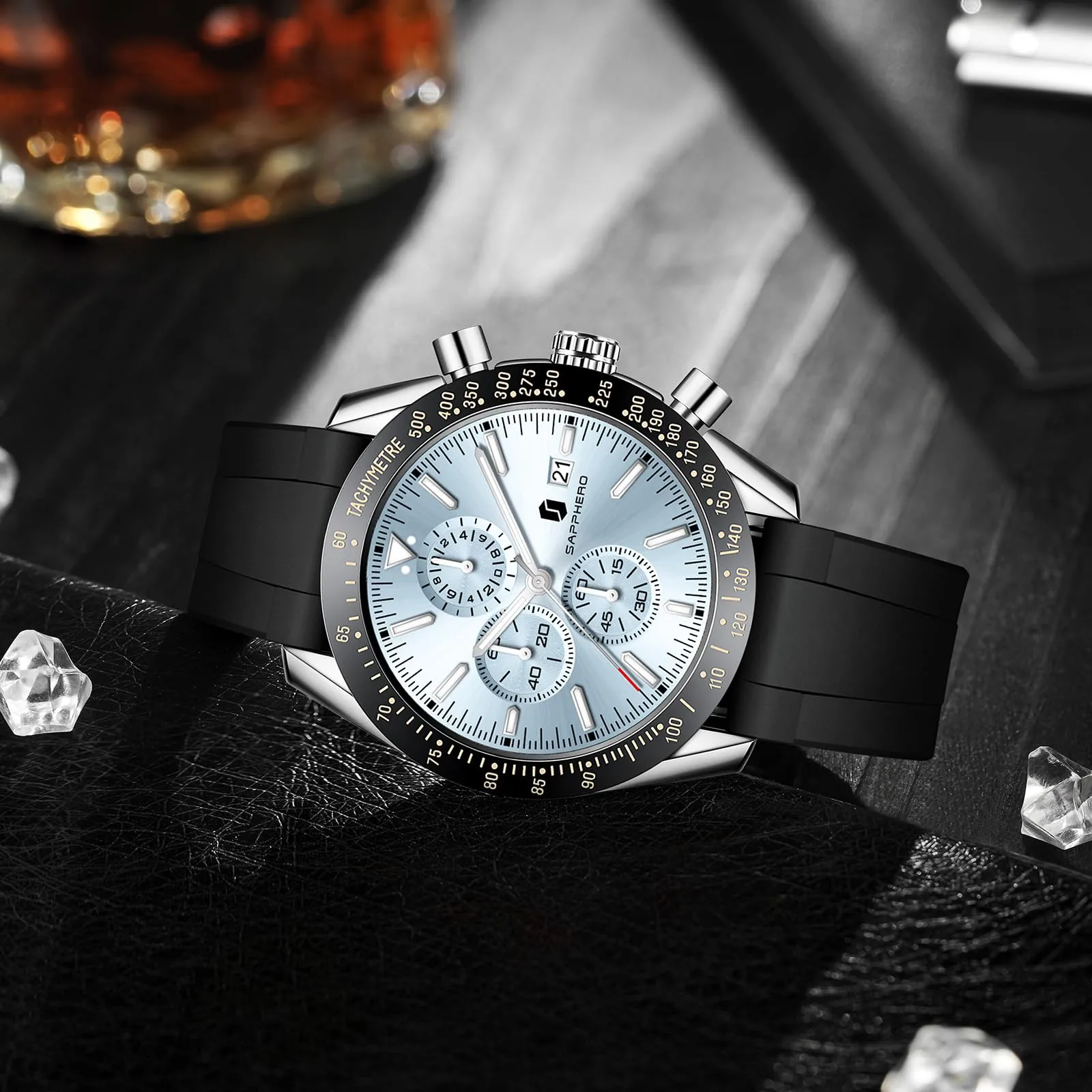 BENYAR Orologio da Uomo Cronografo Analogico al Quarzo Impermeabile, Nero Argento Azzurro - immagine 4