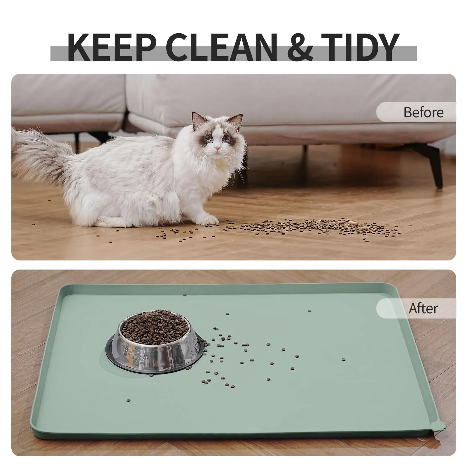 Reopet Tappetino in Silicone per Cibo e Acqua per Animali Domestici, Impermeabile con Bordi Rialzati, 53 x 37 cm, Turchese medio - immagine 6