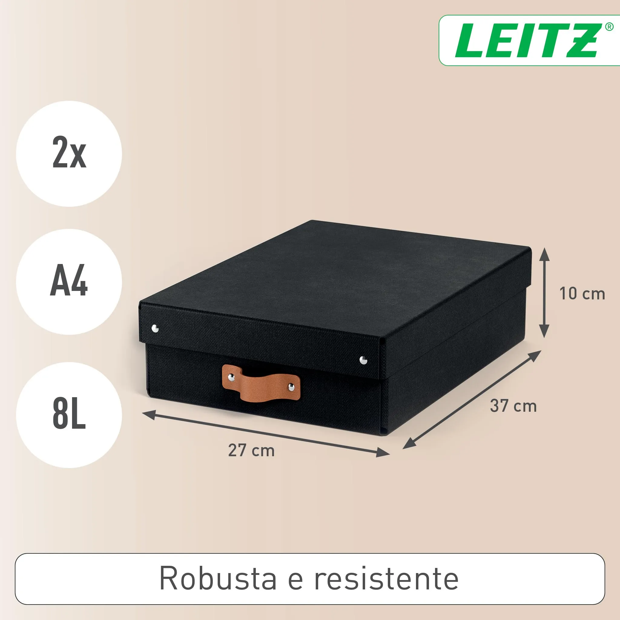 Leitz Puro Set di 2 Scatole portaoggetti medie basse con Coperchio, 8 litri, 27 x 37 x 10 cm, Antracite, 61480095 - immagine 4