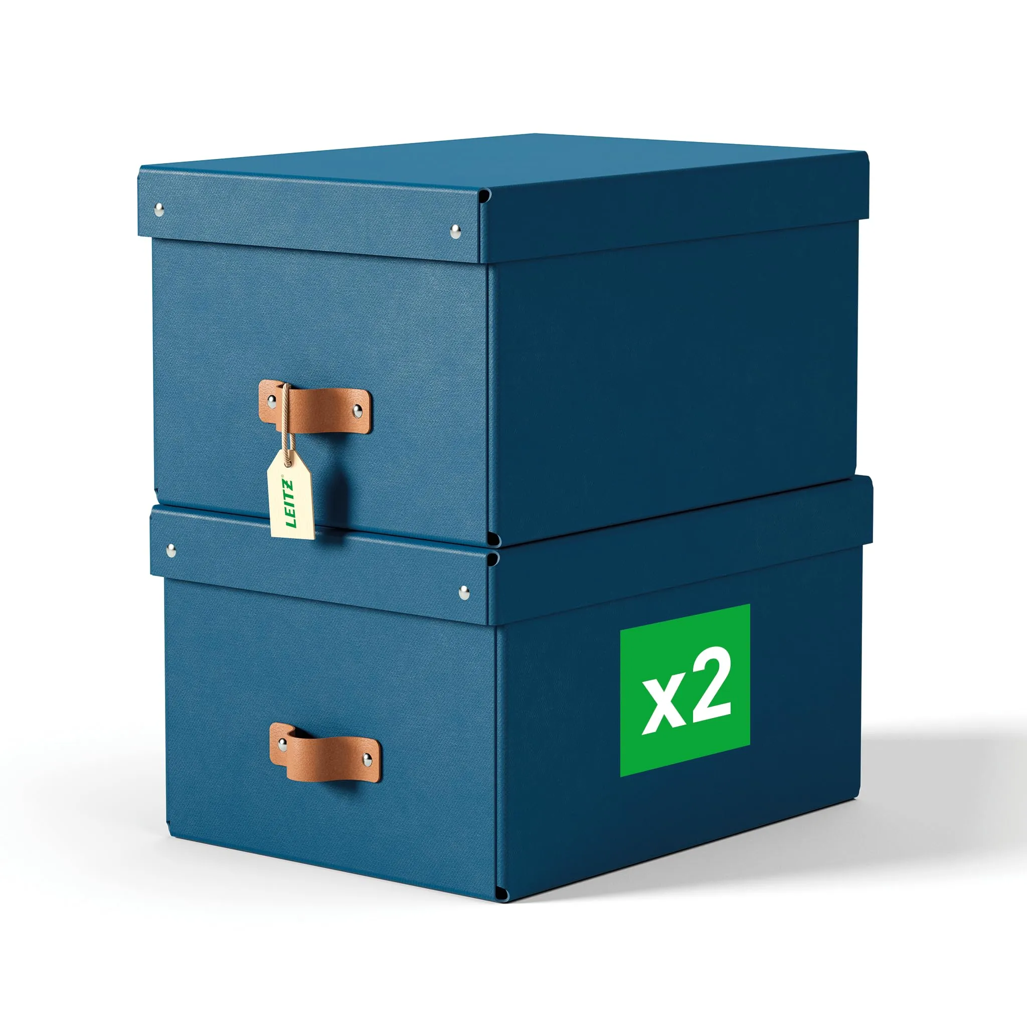 Leitz Puro Set di 2 Scatole Portaoggetti Medie con Coperchio, 17 Litri, 27 x 37 x 20 cm, Blu Marino, 61490068 - immagine 1