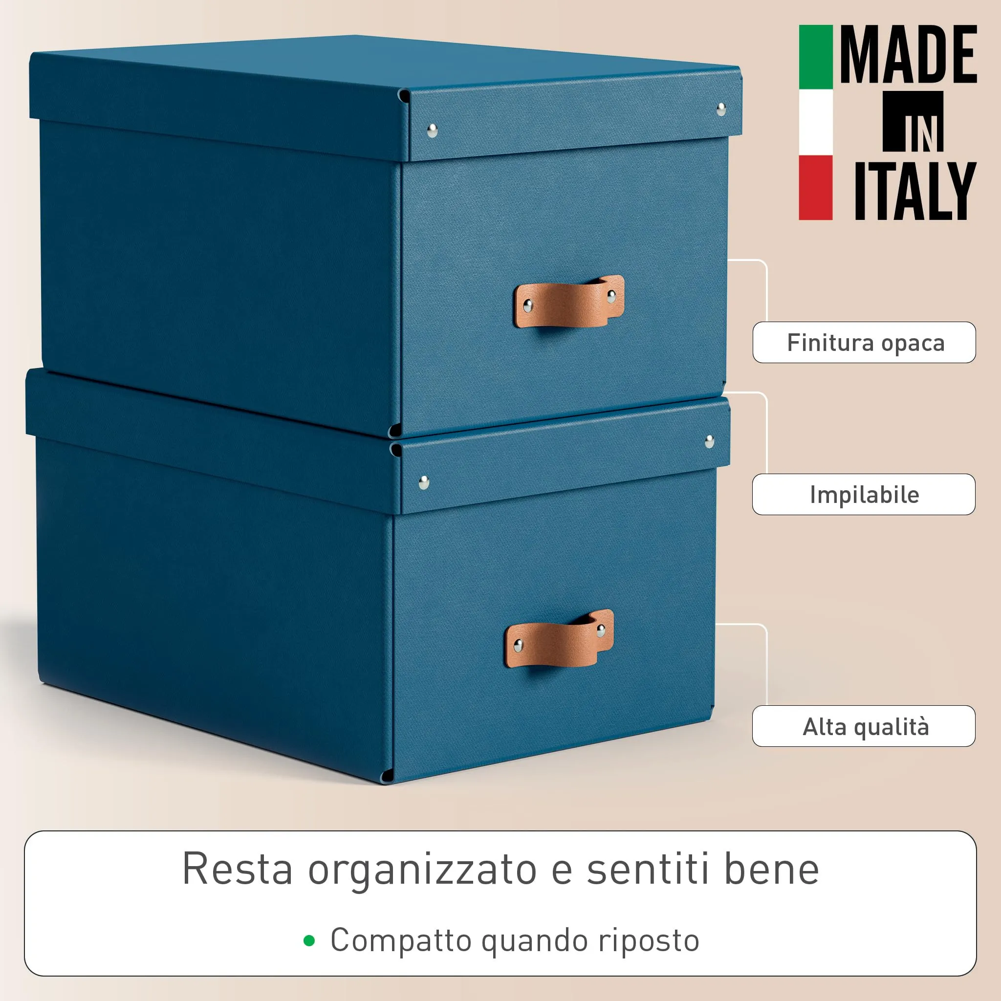 Leitz Puro Set di 2 Scatole Portaoggetti Medie con Coperchio, 17 Litri, 27 x 37 x 20 cm, Blu Marino, 61490068 - immagine 3