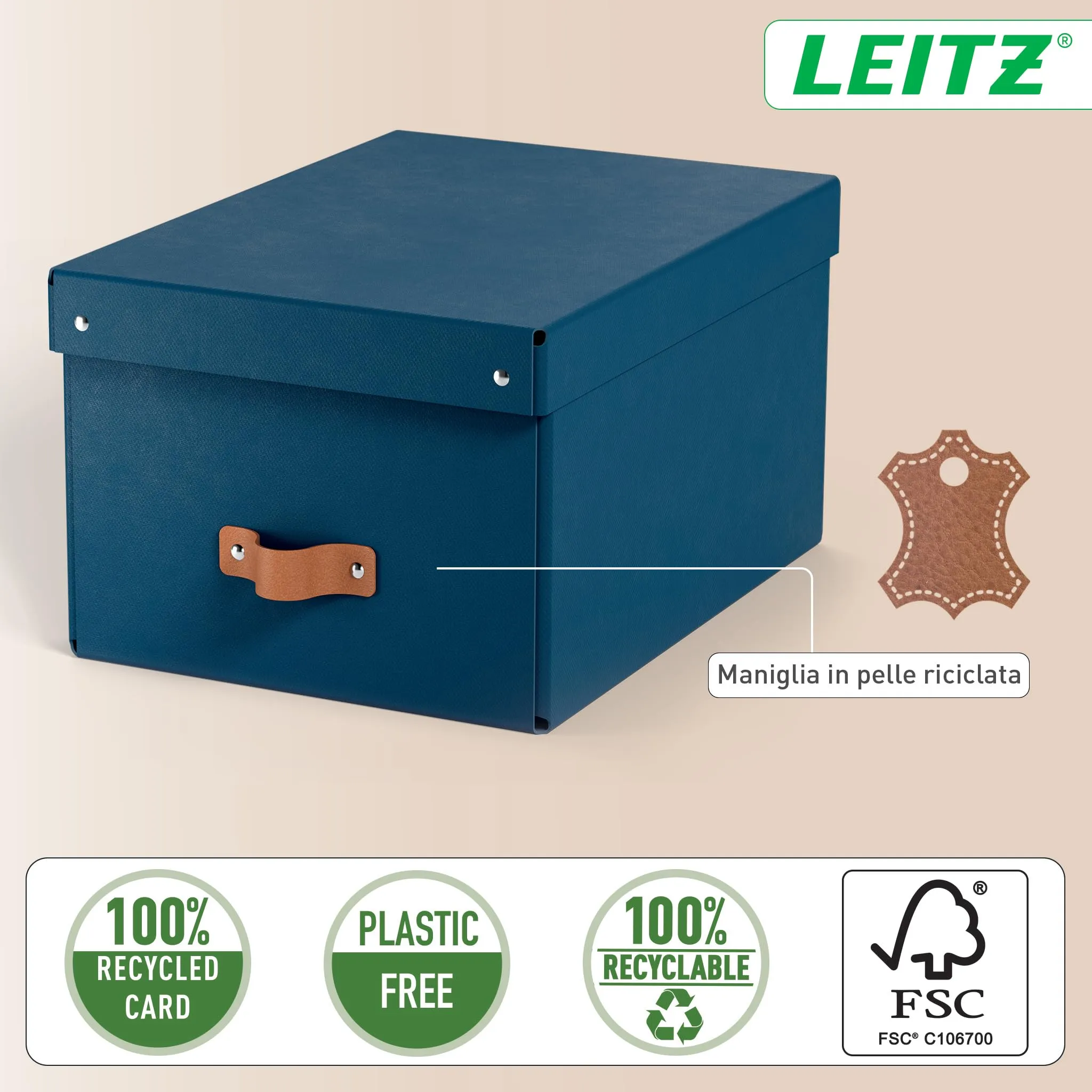 Leitz Puro Set di 2 Scatole Portaoggetti Medie con Coperchio, 17 Litri, 27 x 37 x 20 cm, Blu Marino, 61490068 - immagine 5